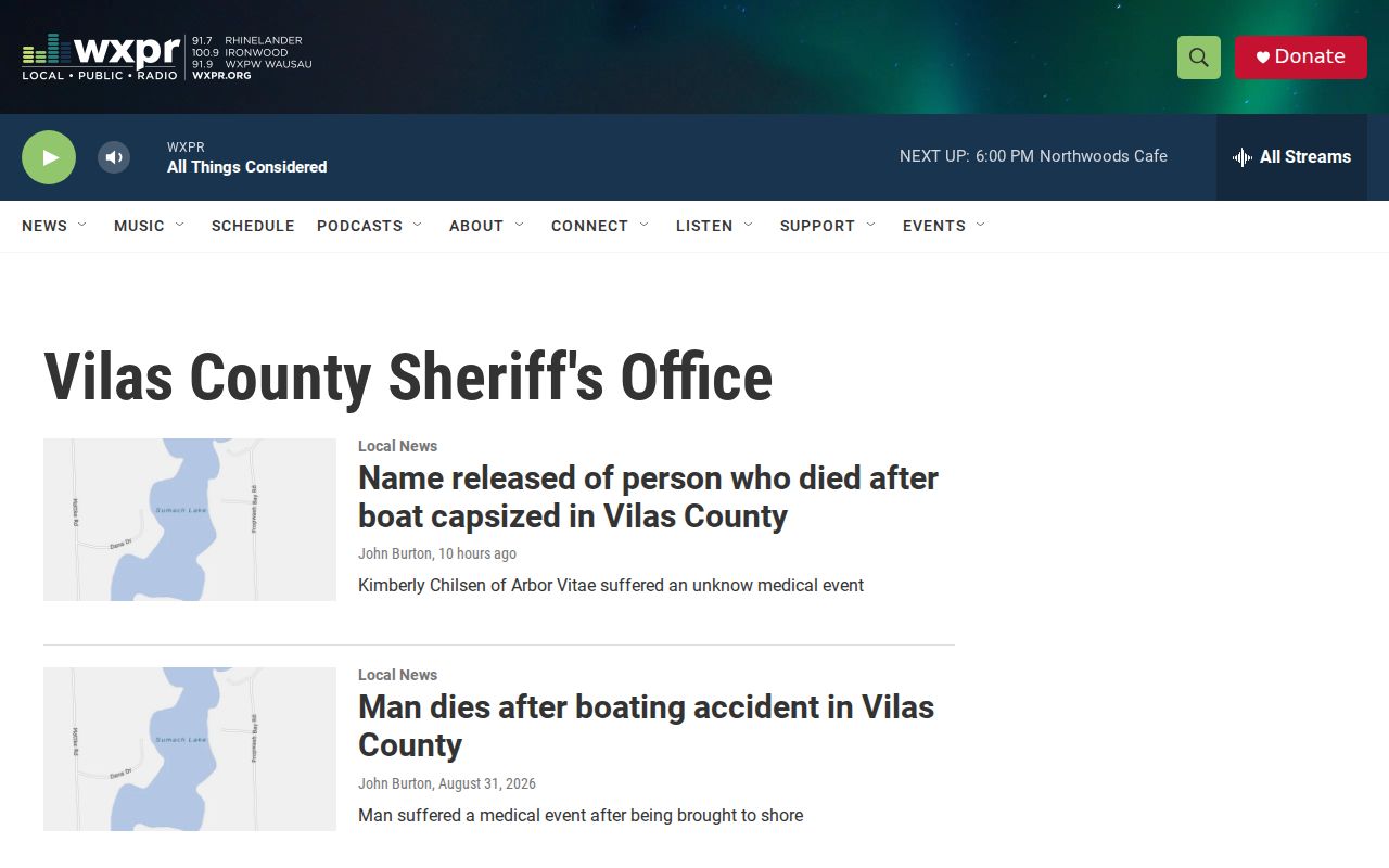 WXPR Vilas County crime news and Sheriff story coverage